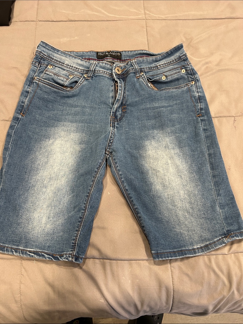 Free Planet Light Blue Faded Denim Shorts